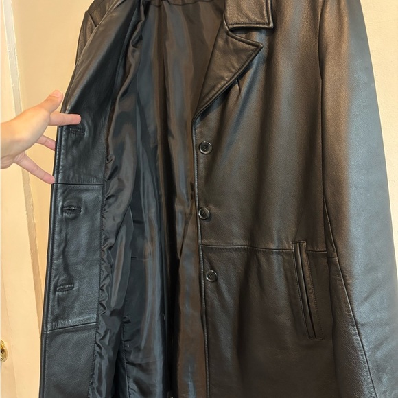 Vintage/Y2K Womens Black Leather Midi Button Up Jacket - Size Large - Picture 11 of 14
